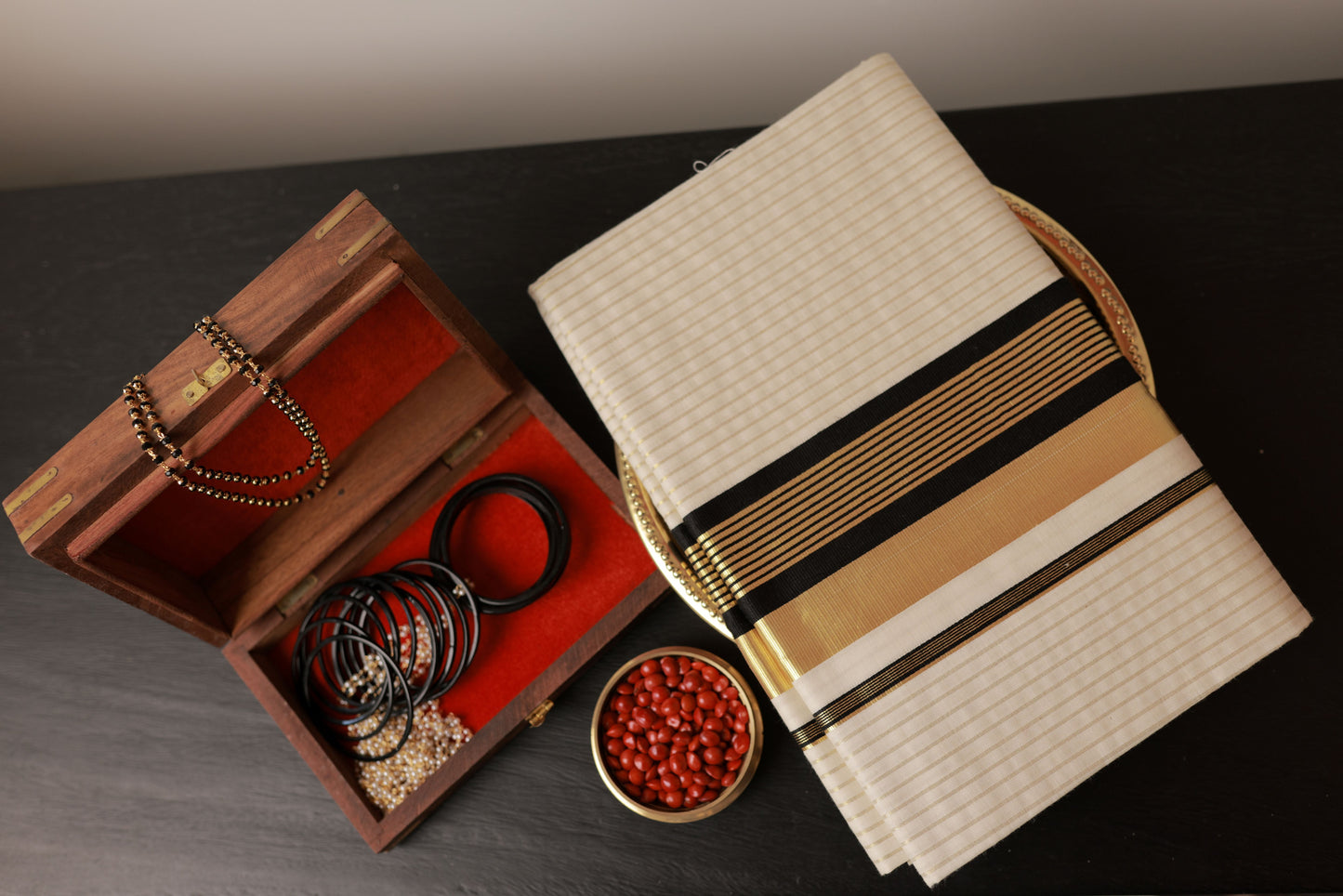 Kerala Saree with Golden & Kara Stripes