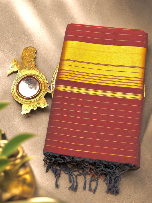 Pure Handloom Dual Shade Maroon Kerala Saree