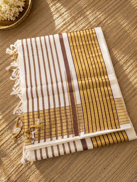 Pure Handloom Maroon Striped Kasavu Saree