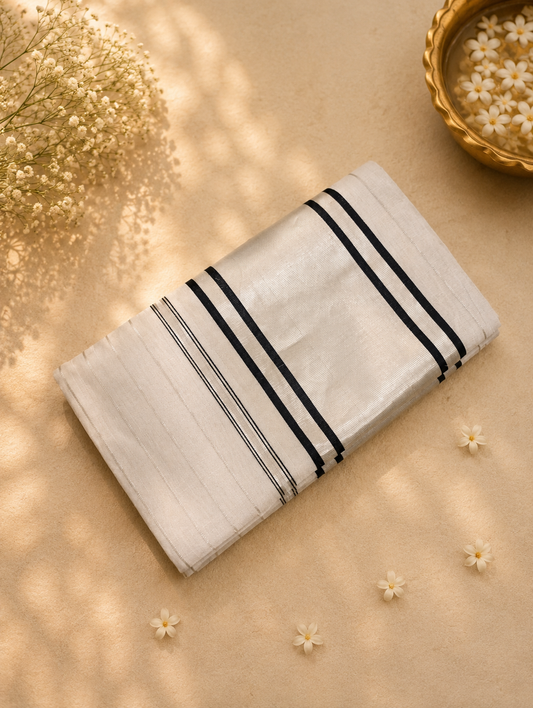 Pure Handloom Silver Tissue Kasavu Saree
